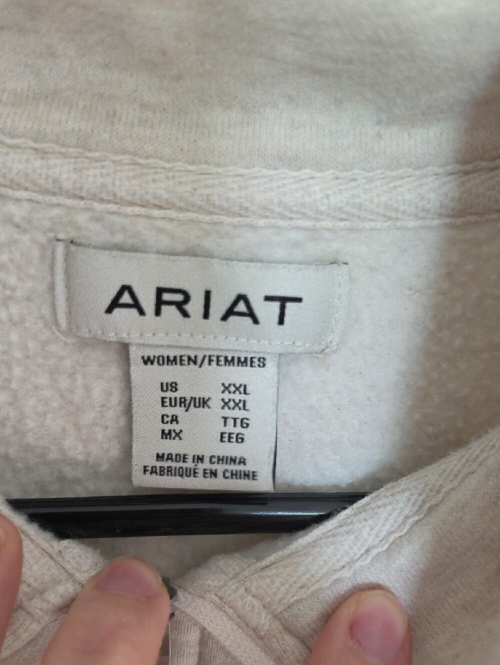 Ariat Cream Quarter-Zip Sweatshirt with Pink & Navy Aztec Stripe - Picture 2 of 4